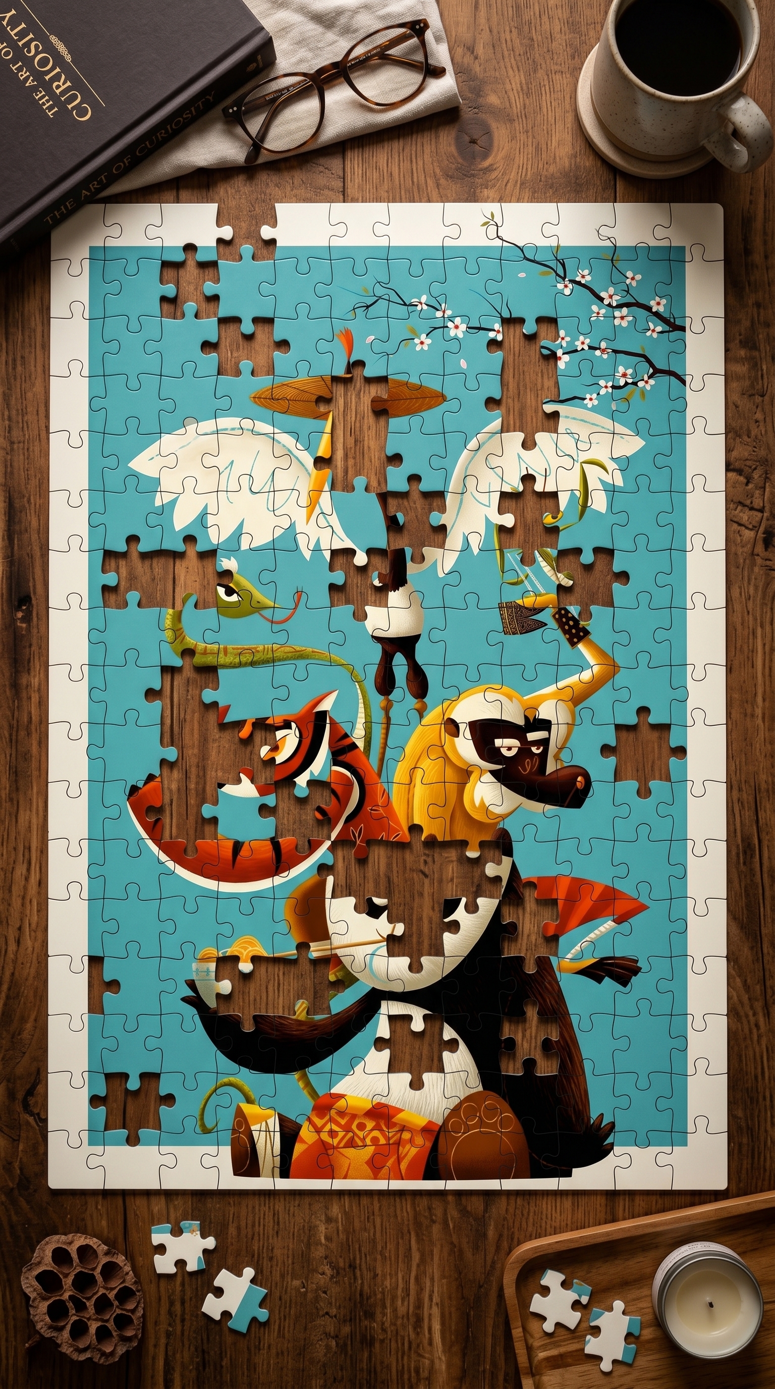 Custom wooden puzzle close up.